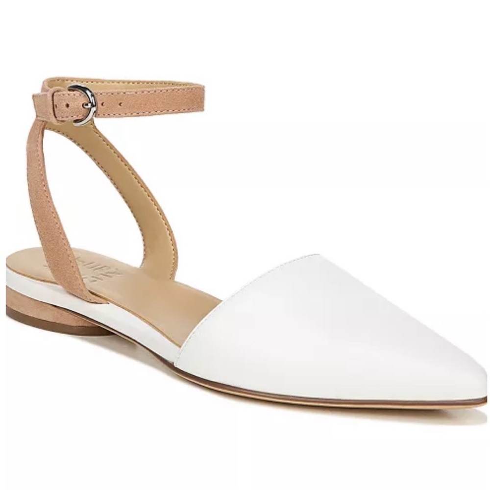 NWOT Naturalizer Hartley White & Beige Leather Pointed Toe Slingback Flats